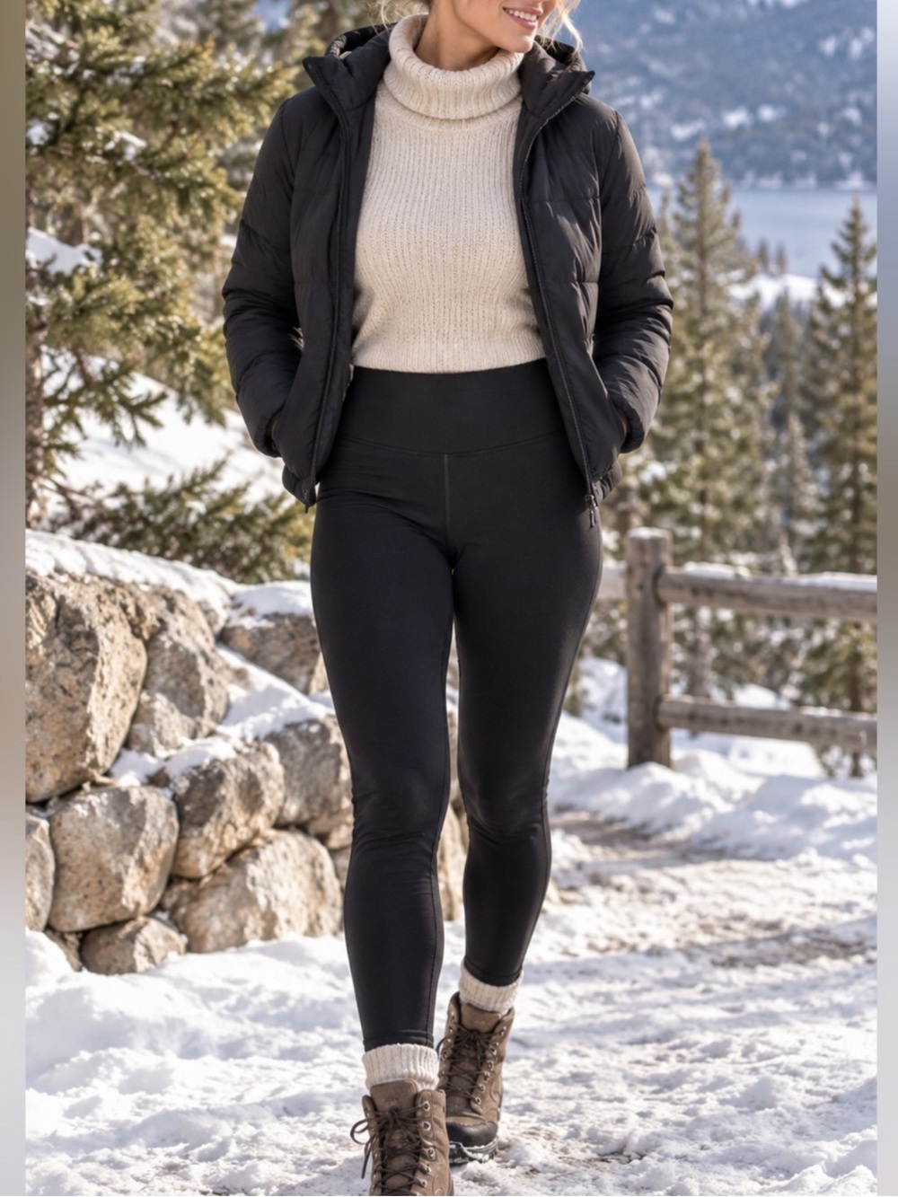 Athleta Altitude Fleece Lined Stash High Rise Leggings Black XL Cold Weather